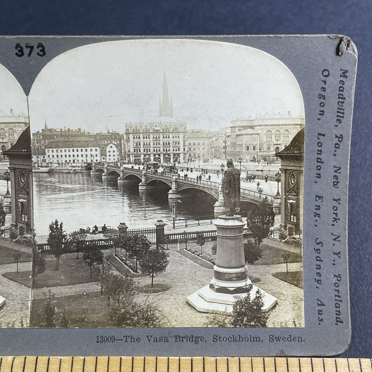 Antique 1901 The Vasa Bridge Stockholm Sweden Stereoview Photo Card P2243