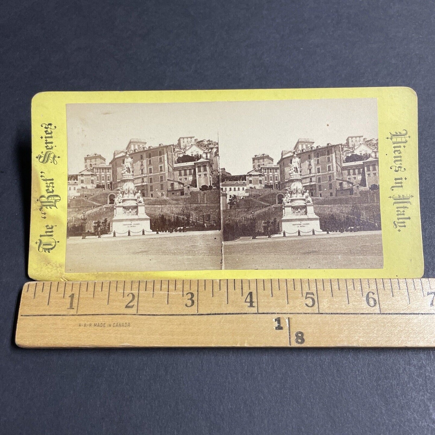 Antique 1870s Christopher Columbus Monument Genoa Stereoview Photo Card P4149