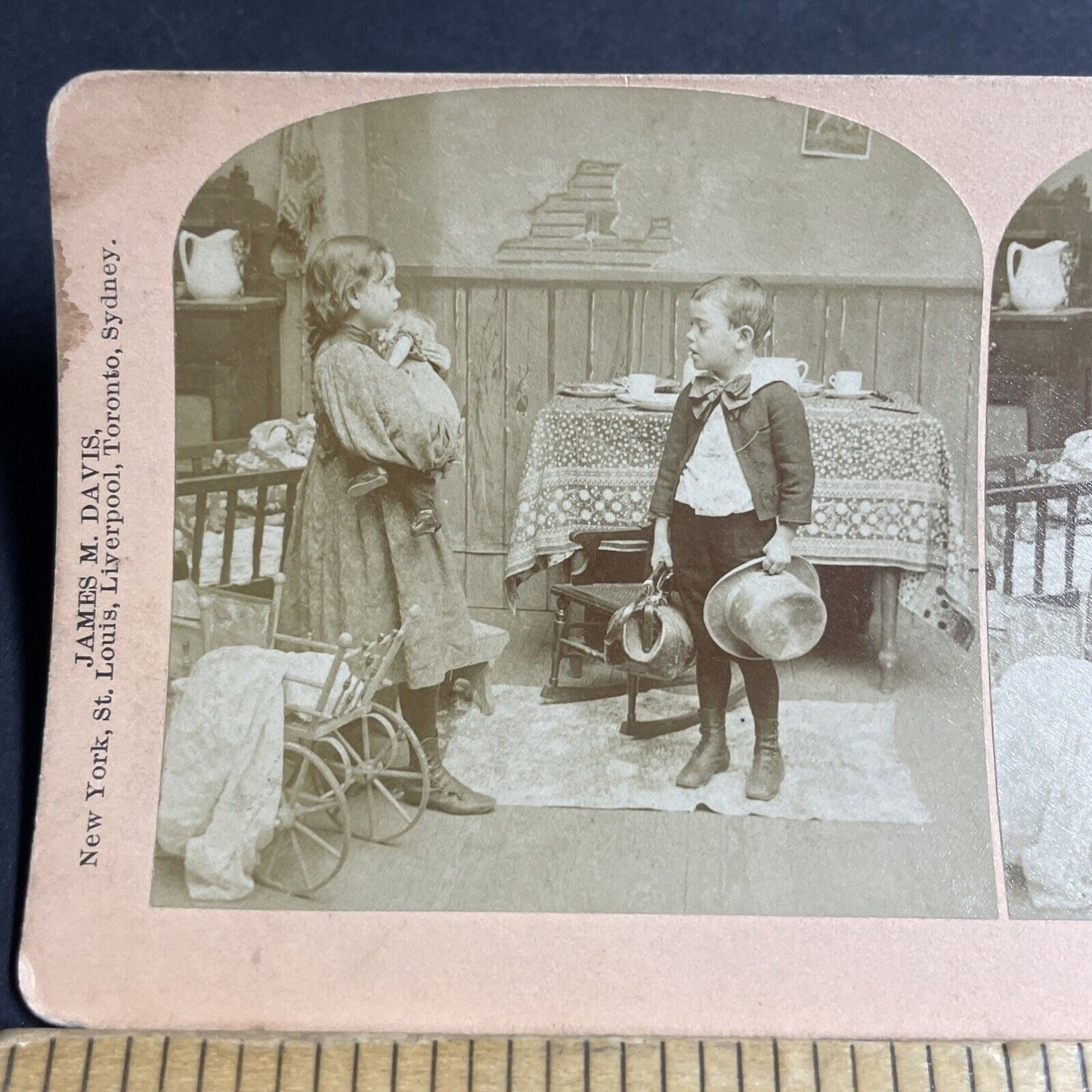 Antique 1897 Children Play Doctor In House Stereoview Photo Card P4633