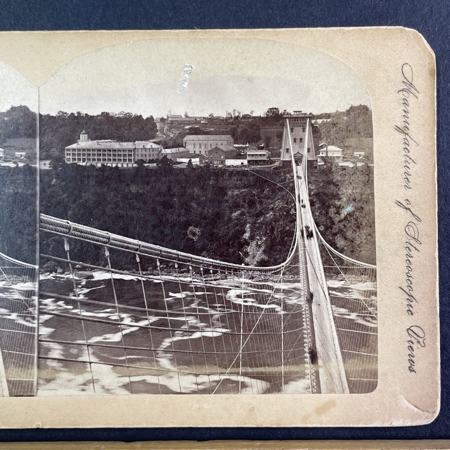 New Suspension Bridge in Niagara Falls Stereoview Charles Bierstadt c1870s Y2240