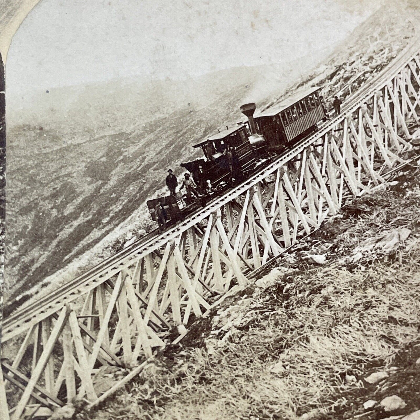 Mt Washington Railroad Workers on Track Stereoview New Hampshire c1870s Y1468