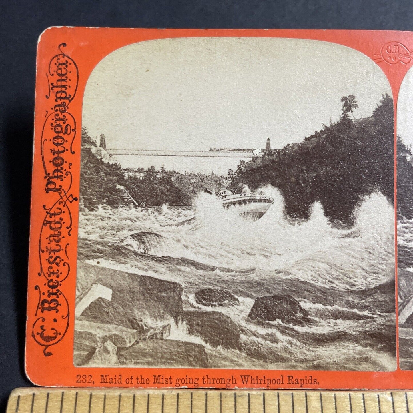 Antique 1860s Maid Of The Mist Caught In Rapids Stereoview Photo Card P5554