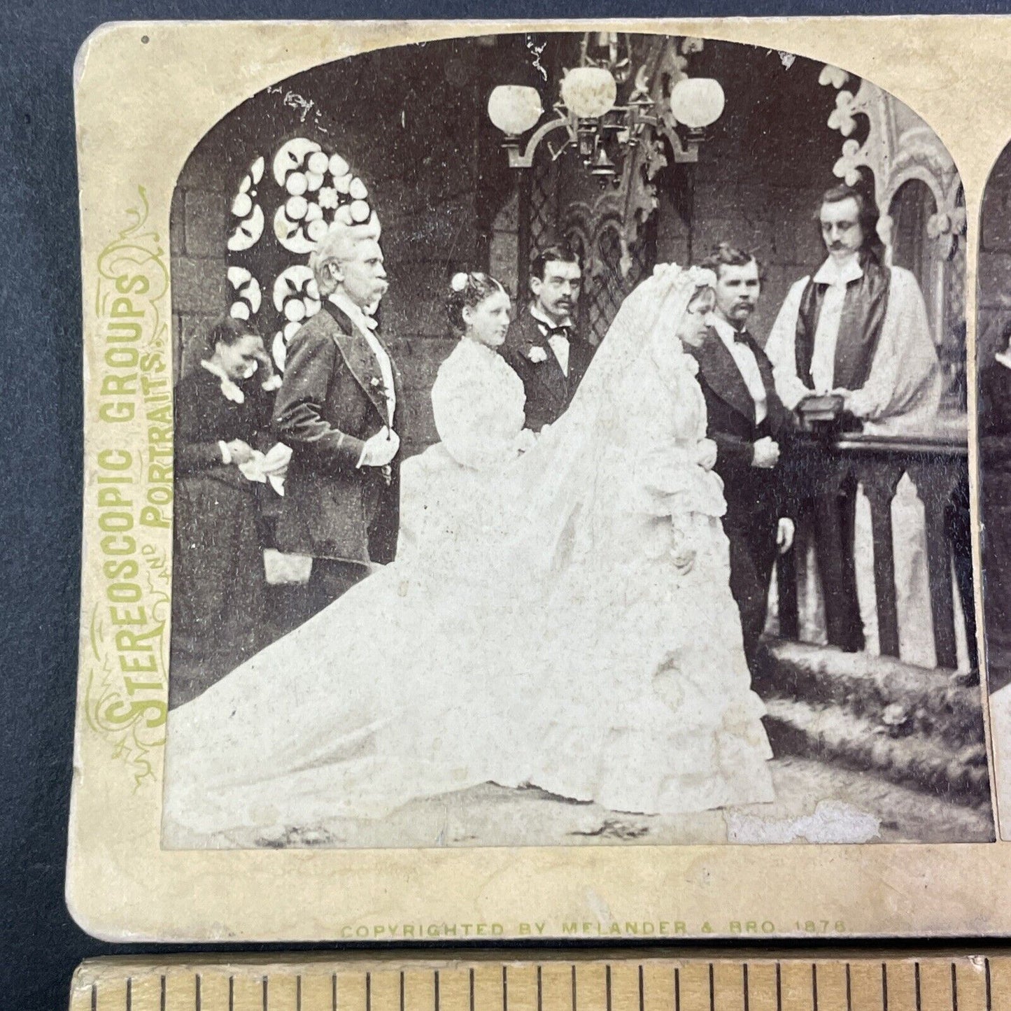 1870s Victorian Wedding Ceremony Stereoview Melander Antique c1876 Y1351