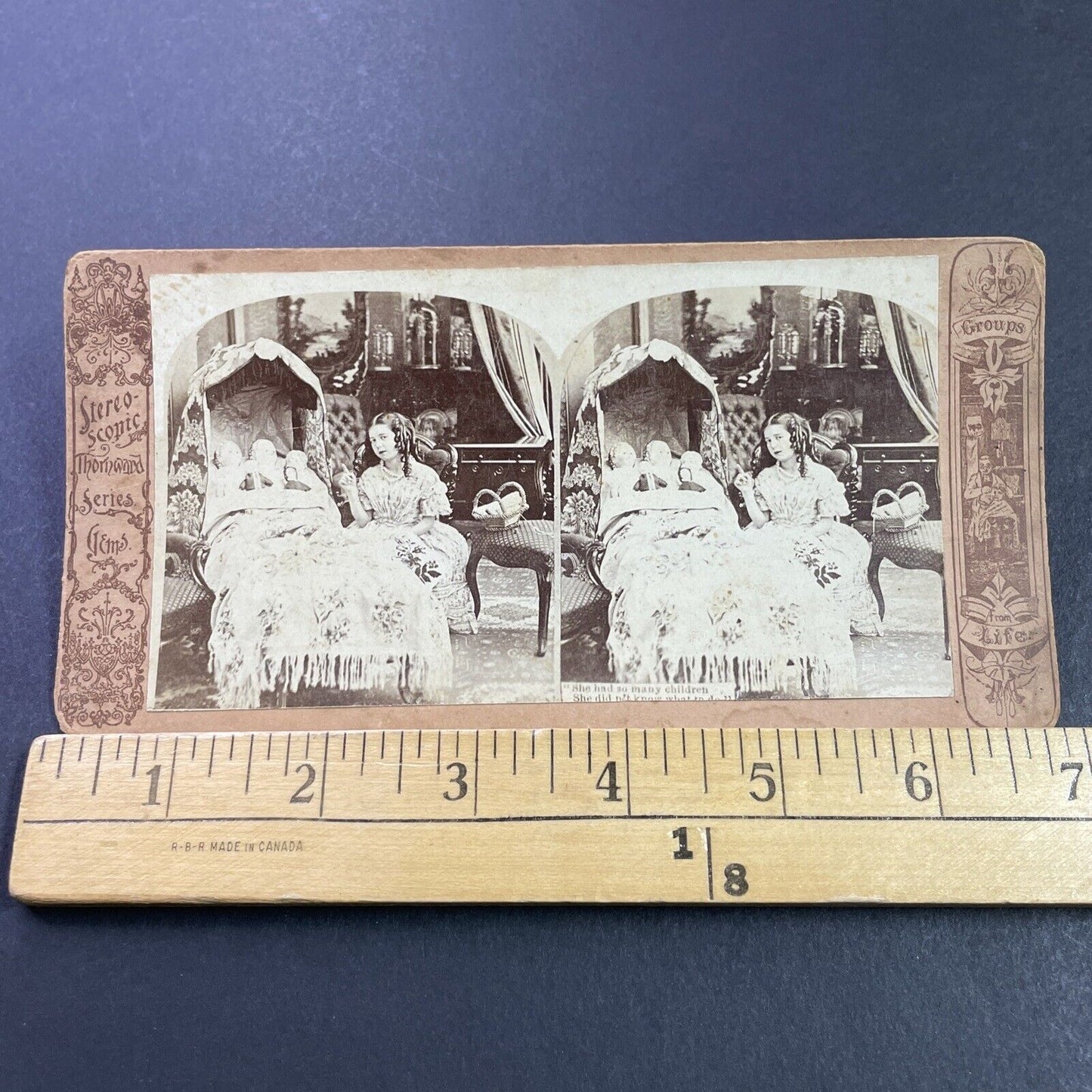 Antique 1870s Wealthy Child Puts Her Dolls To Bed Stereoview Photo Card P4000