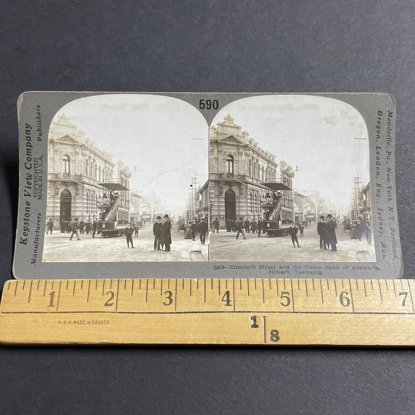 Antique 1909 Union Bank Of Australia Hobart Tasmania Stereoview Photo Card P5157