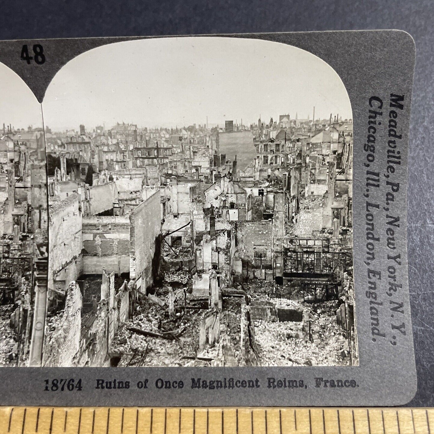 Antique 1918 Reims France Bombed To Nothing But Ruin Stereoview Photo Card P5066