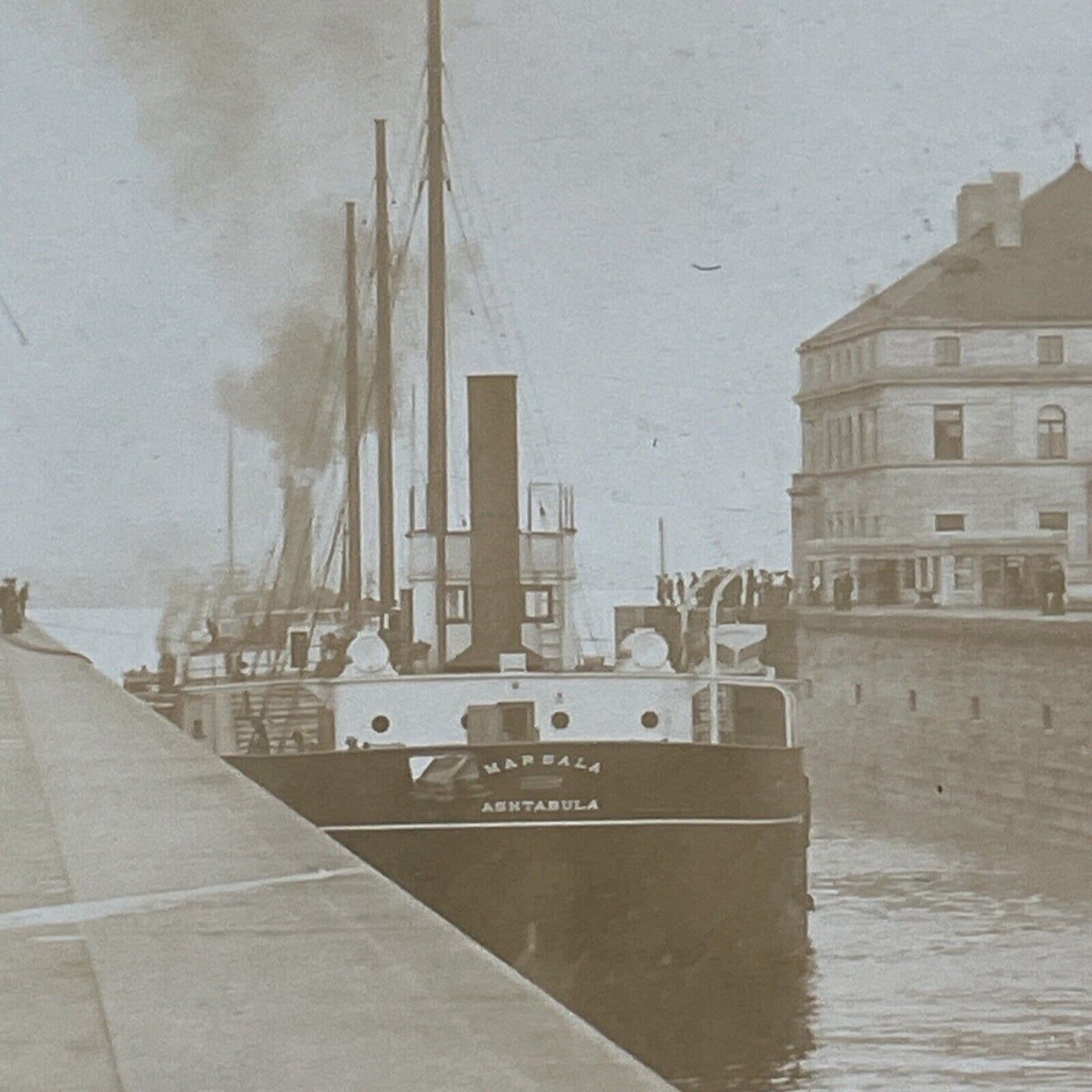 Marsala Ashtabula Ship Soo Locks Stereoview Sault Ste Marie Antique c1906 X1920