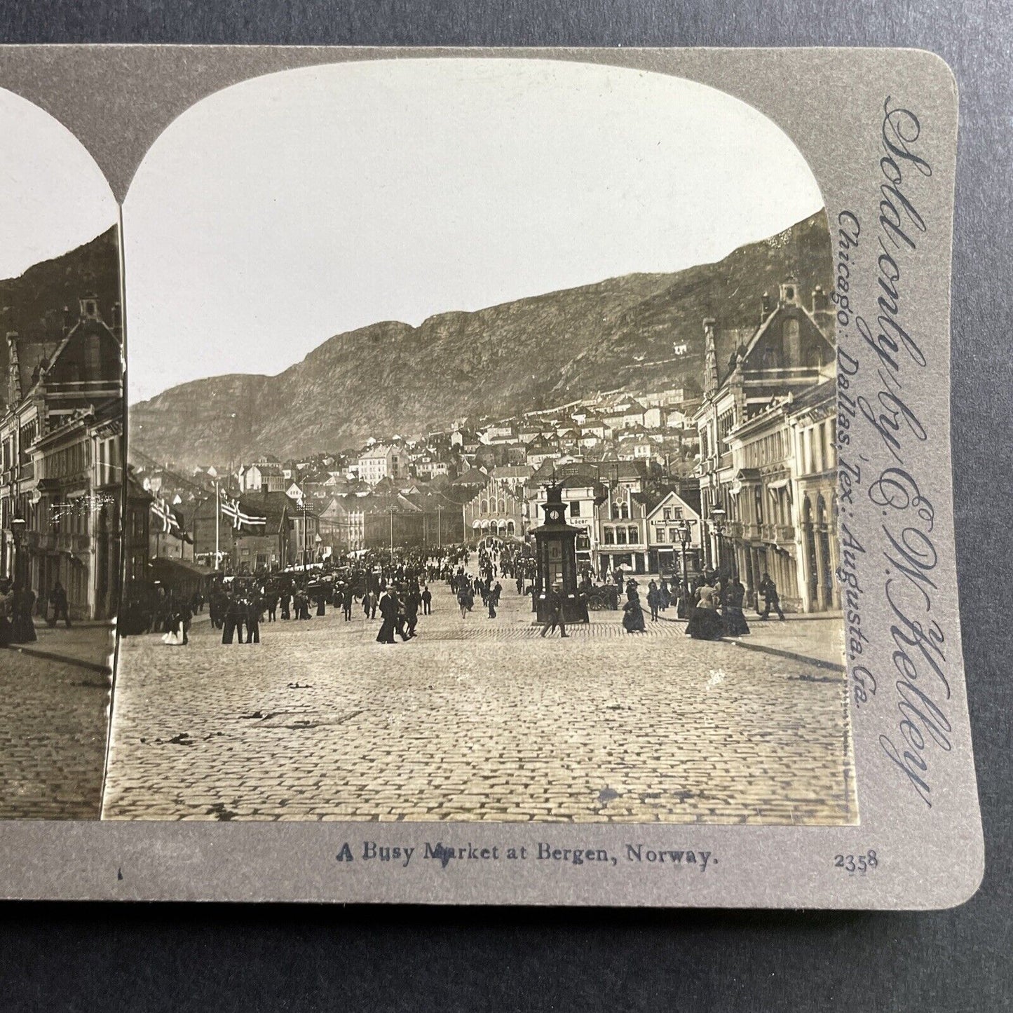 Antique 1890s Farmers Market In Bergen Norway Stereoview Photo Card P1558