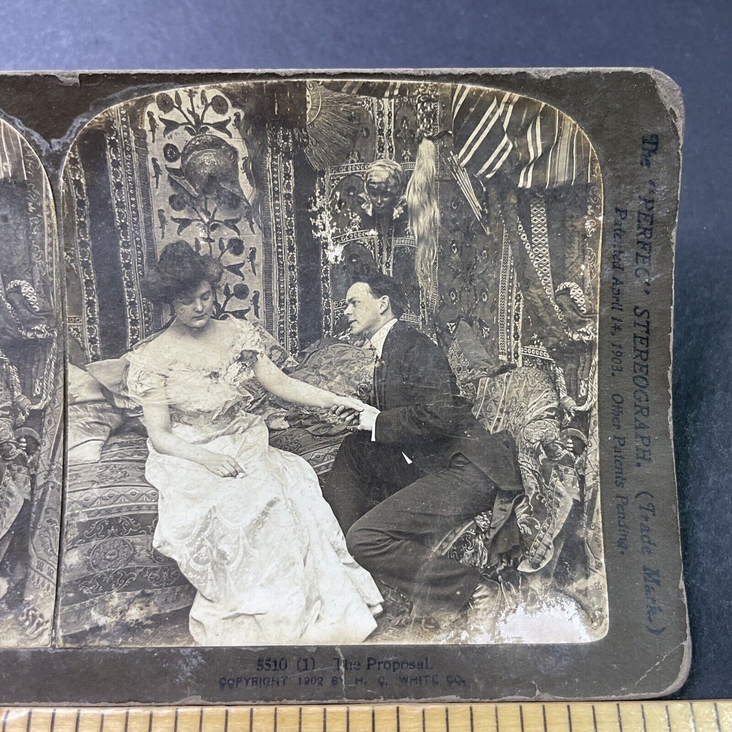 Antique 1902 Man Proposes To Woman For Marriage Stereoview Photo Card P2885