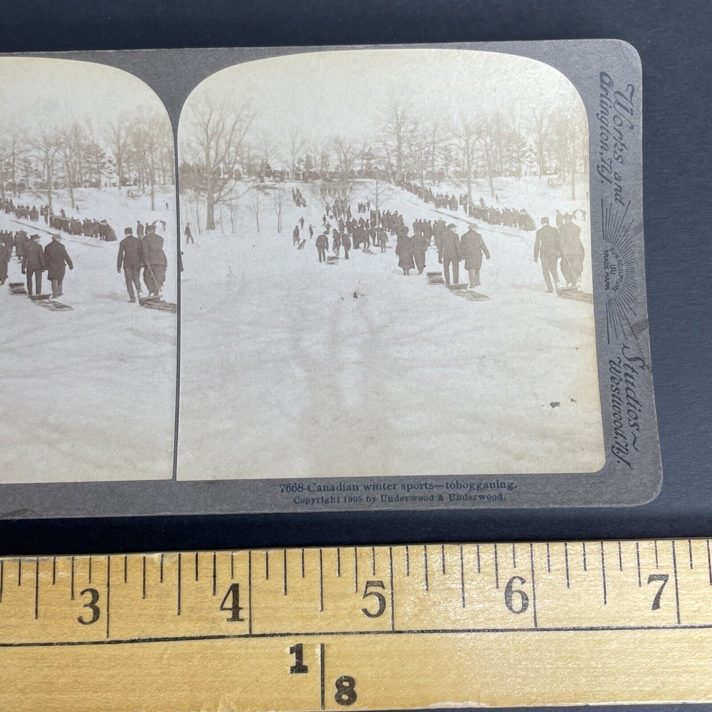 Antique 1905 Canadians Tobogganing Stereoview Photo Card PC878