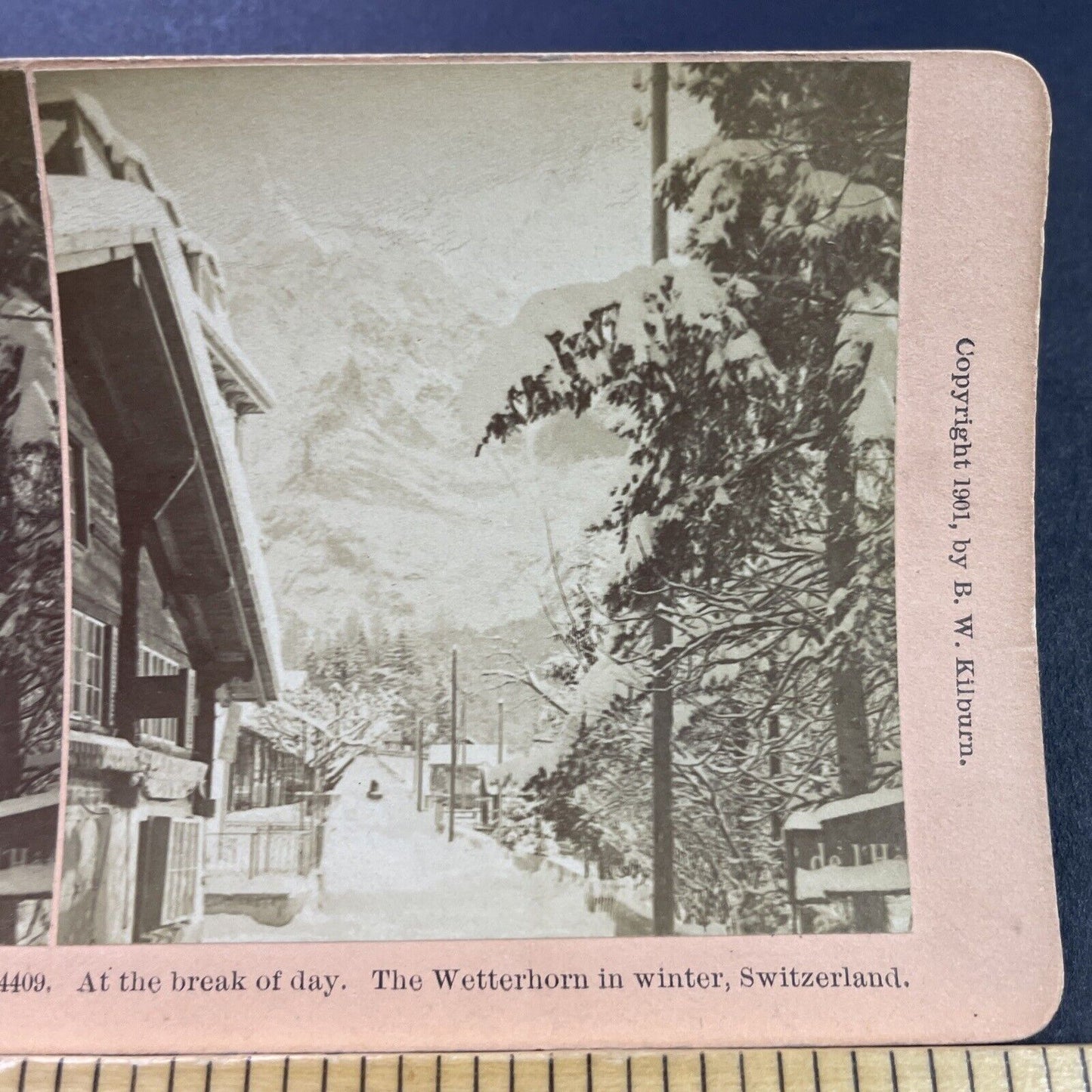 Antique 1901 Big Snowstorm Grindelwald Switzerland Stereoview Photo Card P3945