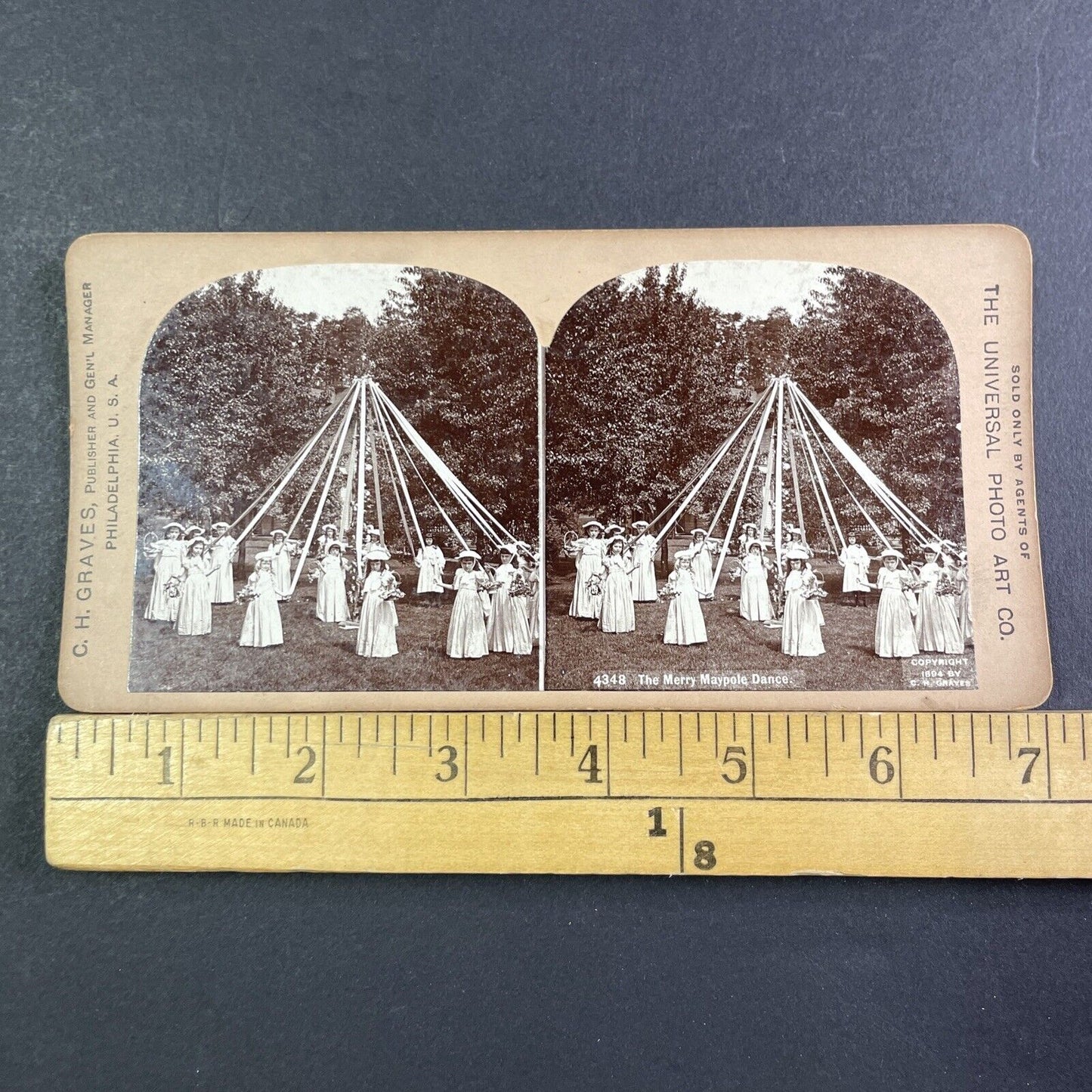 Girls Learning The Maypole Dance Stereoview CH Graves Antique c1894 X3517