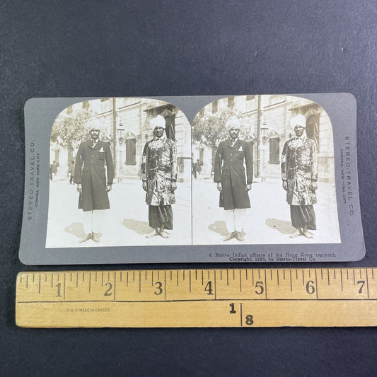 British East Indian Military Officers in Hong Kong Stereoview Antique 1910 X4224