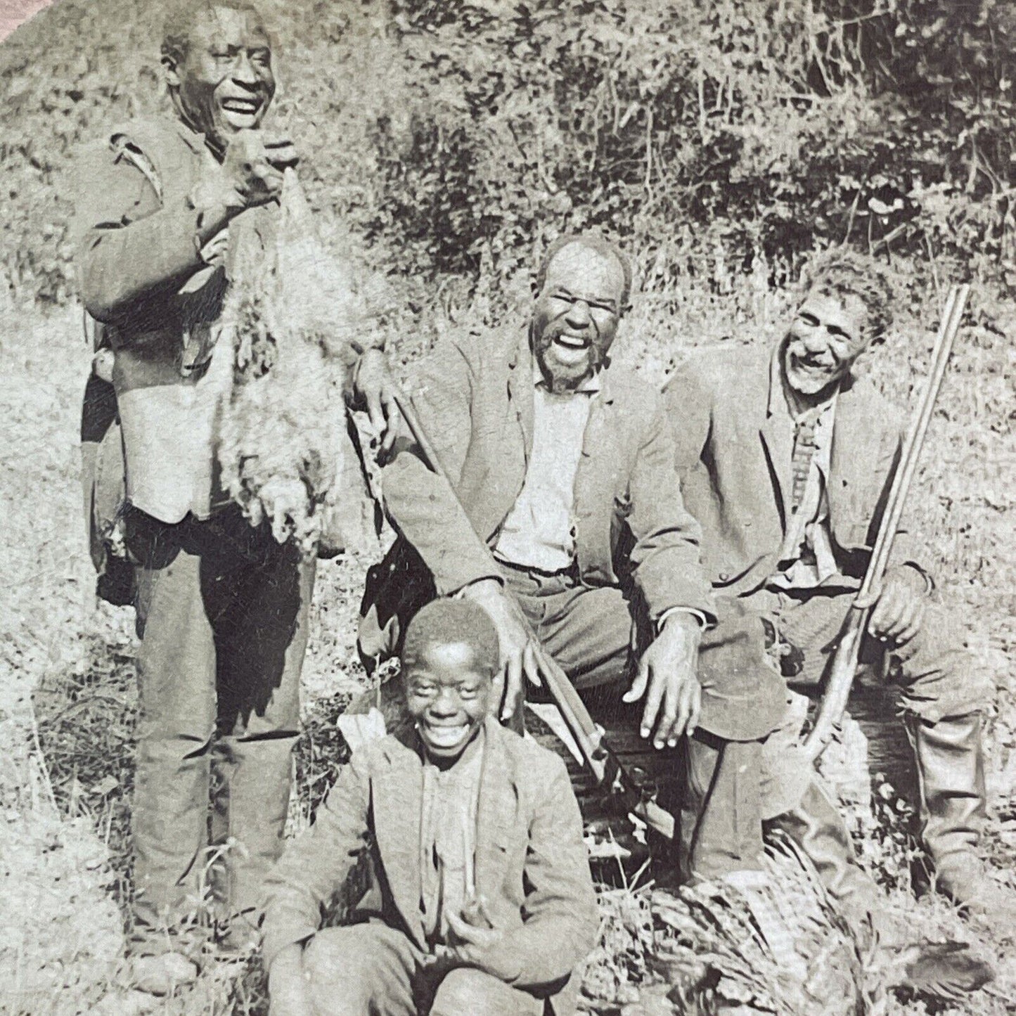 African American Hunters Hunt Possum & Pheasant Stereoview Antique c1892 X2608