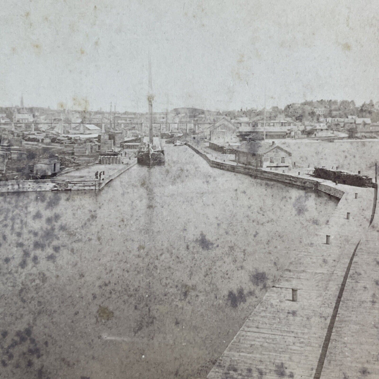 Port Hope Ontario Docks and Harbour Stereoview Antique c1860s X4177