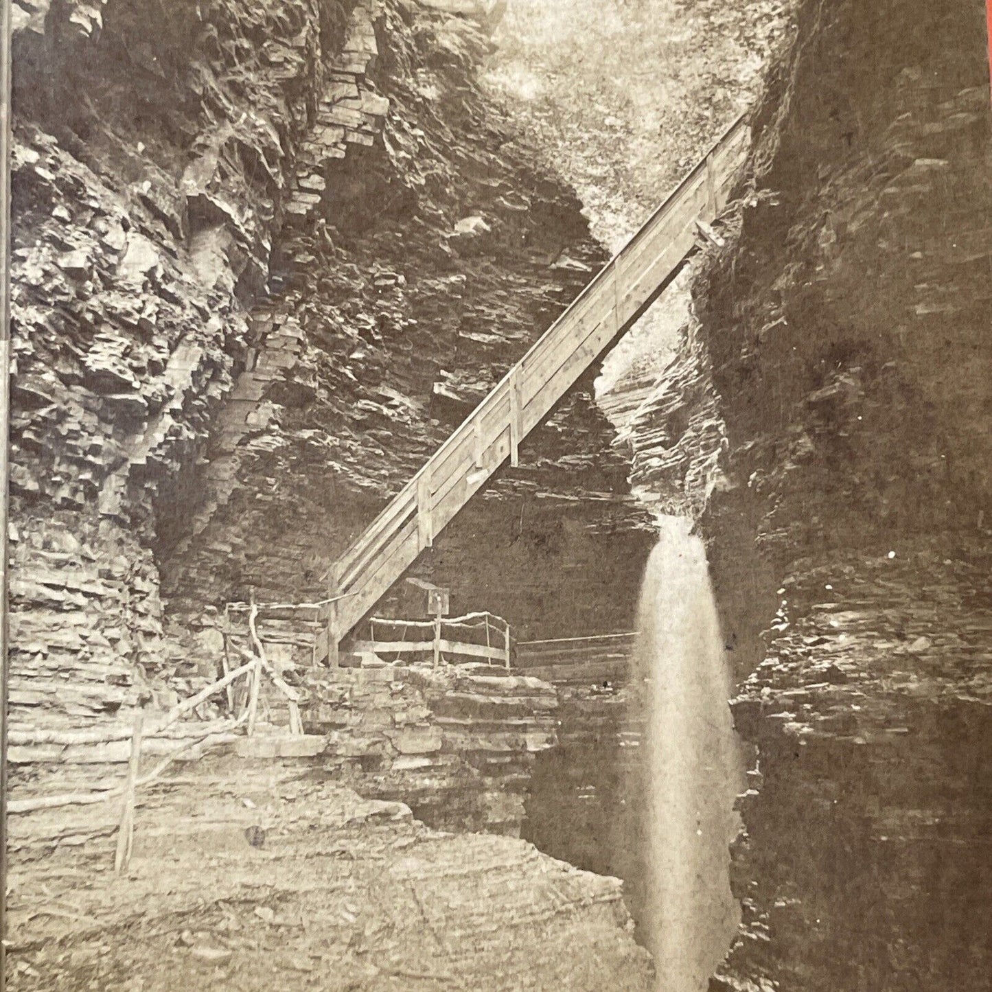 Watkins Glen Long Stairs New York Stereoview R.D. Crum Antique c1870s Y1817