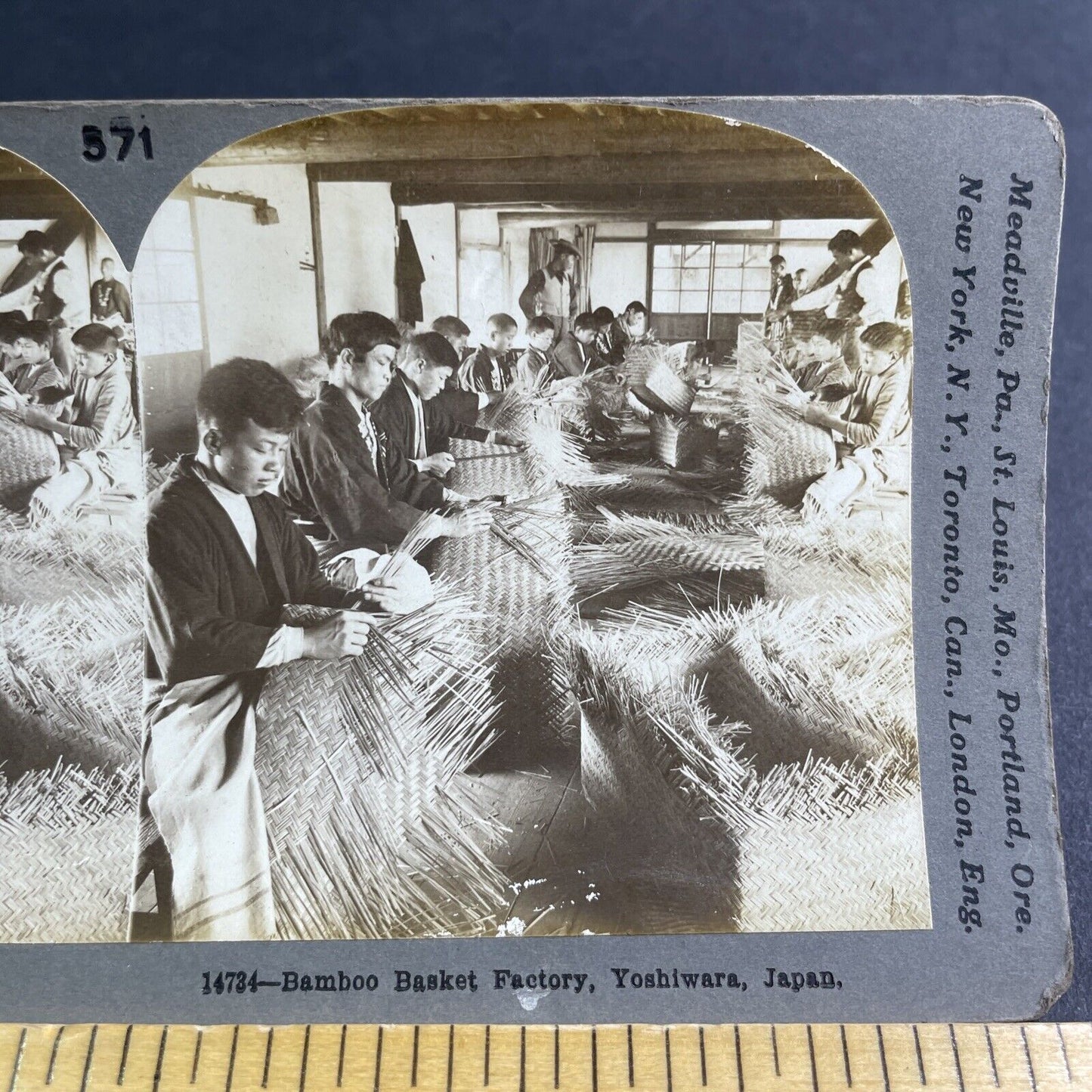 Antique 1904 Basket Factory Yoshiwara Fuji Japan Stereoview Photo Card P2156