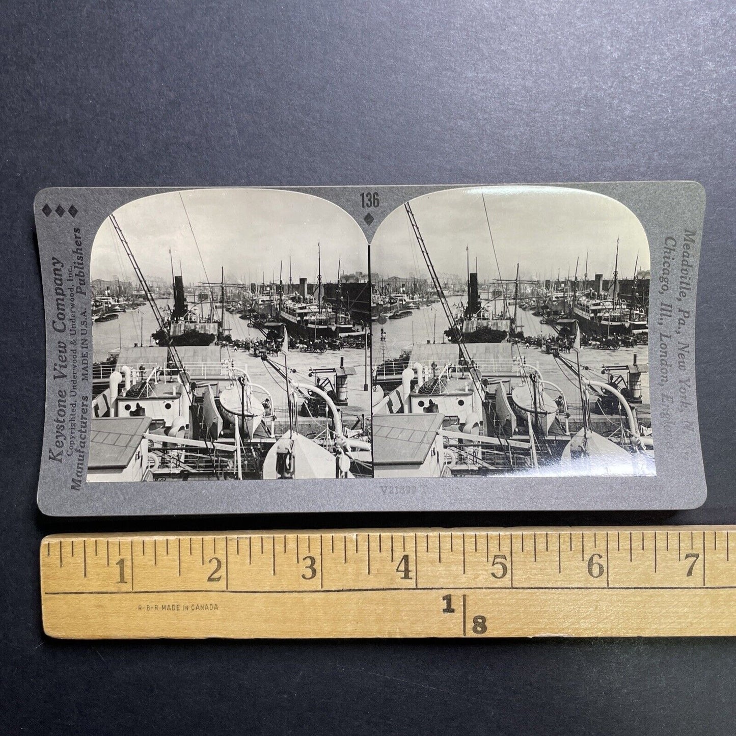 Antique 1909 Buenos Aires Shipyard And Docks Stereoview Photo Card P1315