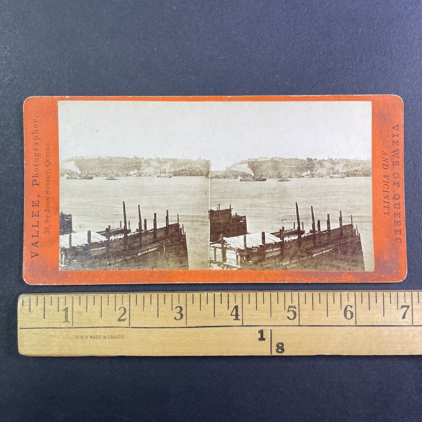 Quebec City Ships on St. Lawrence Stereoview L.P. Vallee Antique c1870 Y2606