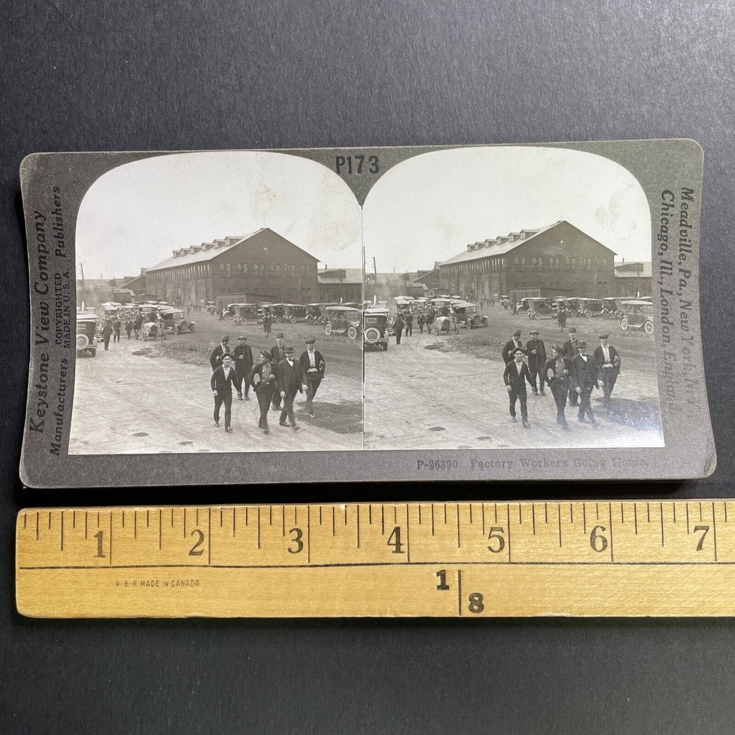 Antique 1920s Automobile Factory Workers Going Home Stereoview Photo Card P1615