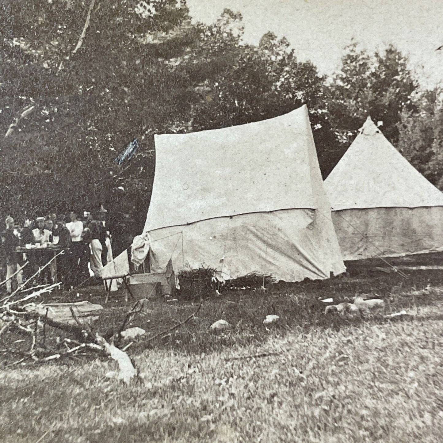 Tent Camp Weirs Beach Stereoview Laconia NH Photo Card Antique 1872 X827