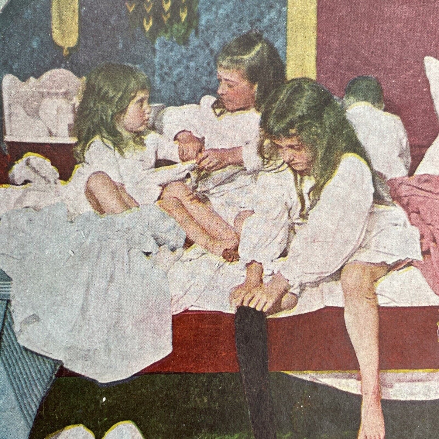 Antique 1898 Children Waking Up Out Of Bed Stereoview Photo Card P1244