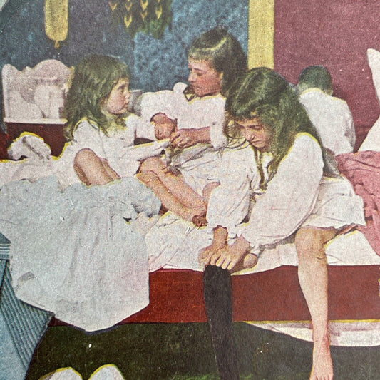 Antique 1898 Children Waking Up Out Of Bed Stereoview Photo Card P1244