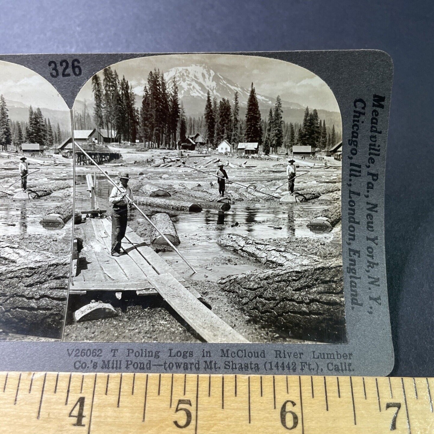 Antique 1910s Log Drivers Near Redding California Stereoview Photo Card P3201