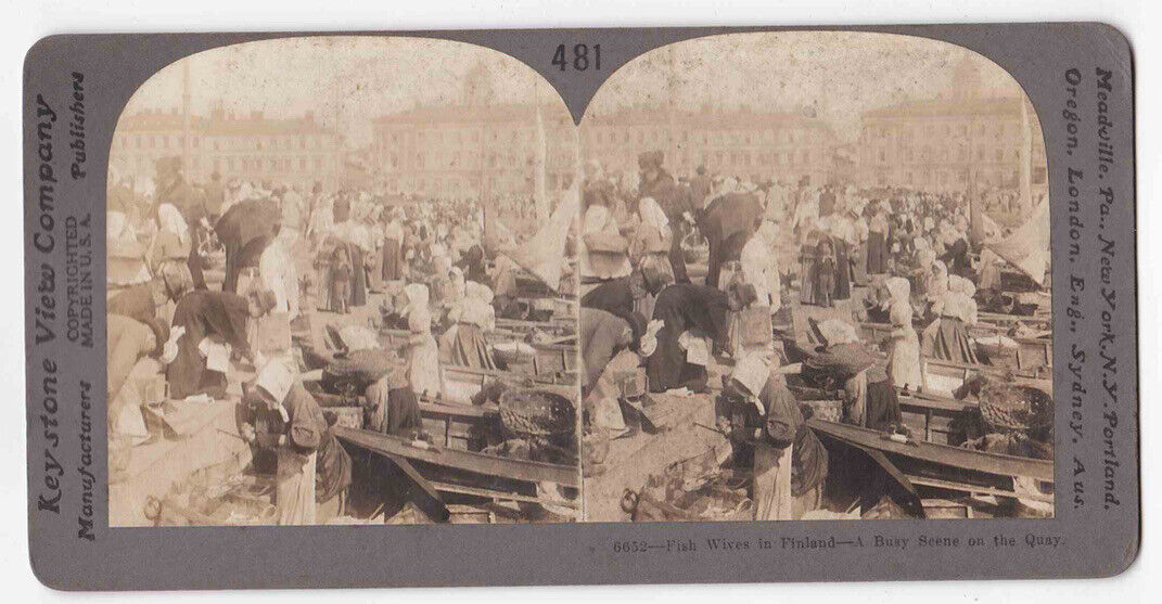 Antique 1903 Port Of Helsinki Fish Wives Cleaning Fish Photo Card P097