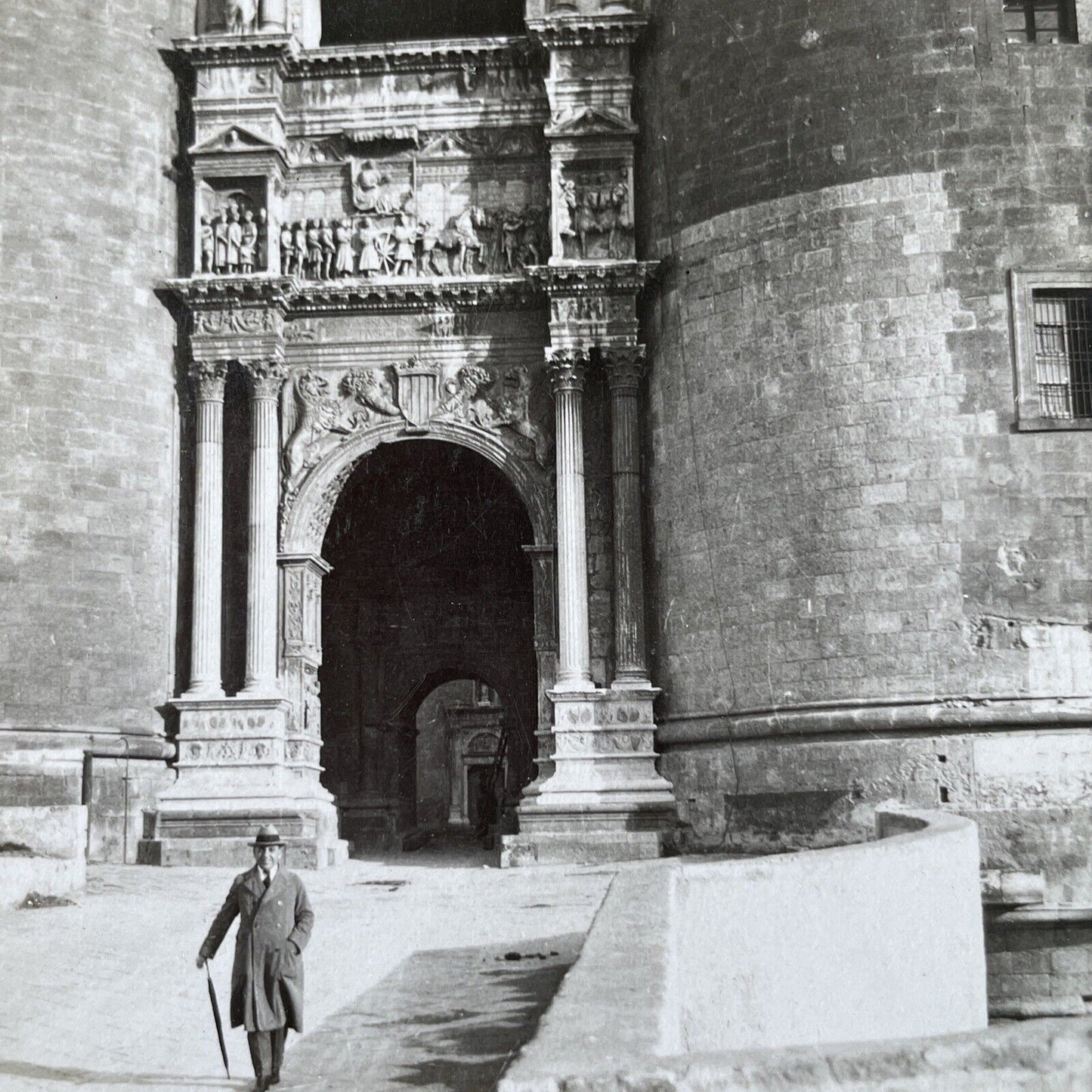 Antique 1925 Castle Castel Nuovo Naples Italy OOAK Stereoview Photo Card P3264