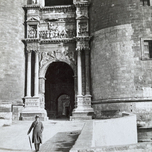 Antique 1925 Castle Castel Nuovo Naples Italy OOAK Stereoview Photo Card P3264