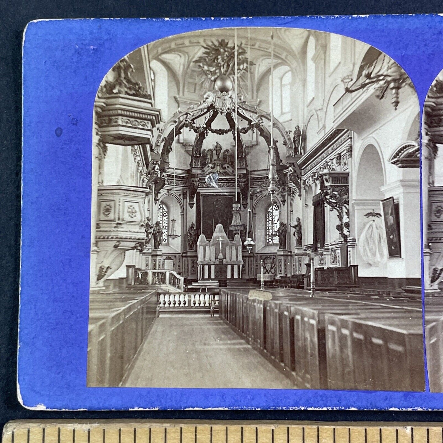 Cathedral Basilica Notre Dame Quebec Stereoview Jean Andrieu Antique c1870 X3284