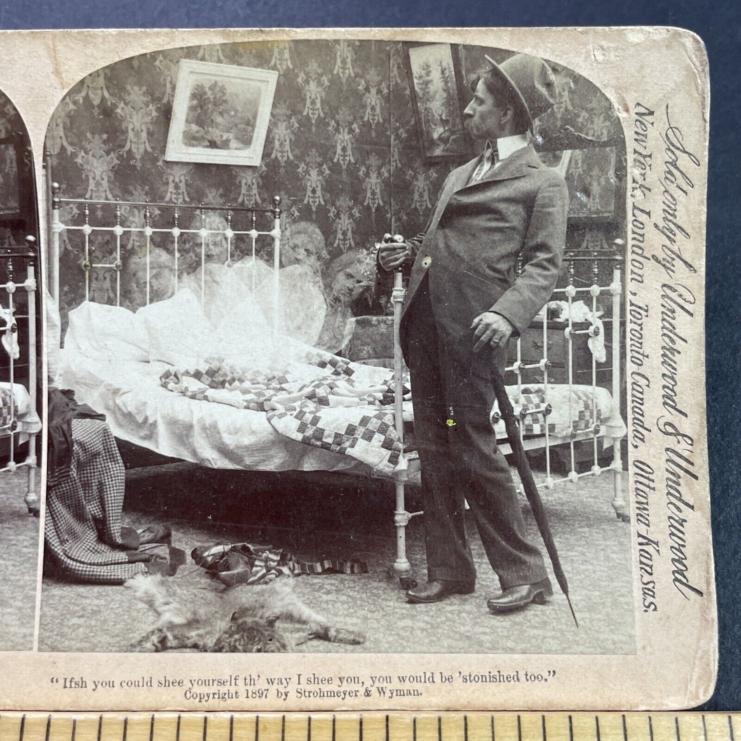 Antique 1897 Man Is Drunk And Has The Spins Stereoview Photo Card P4119