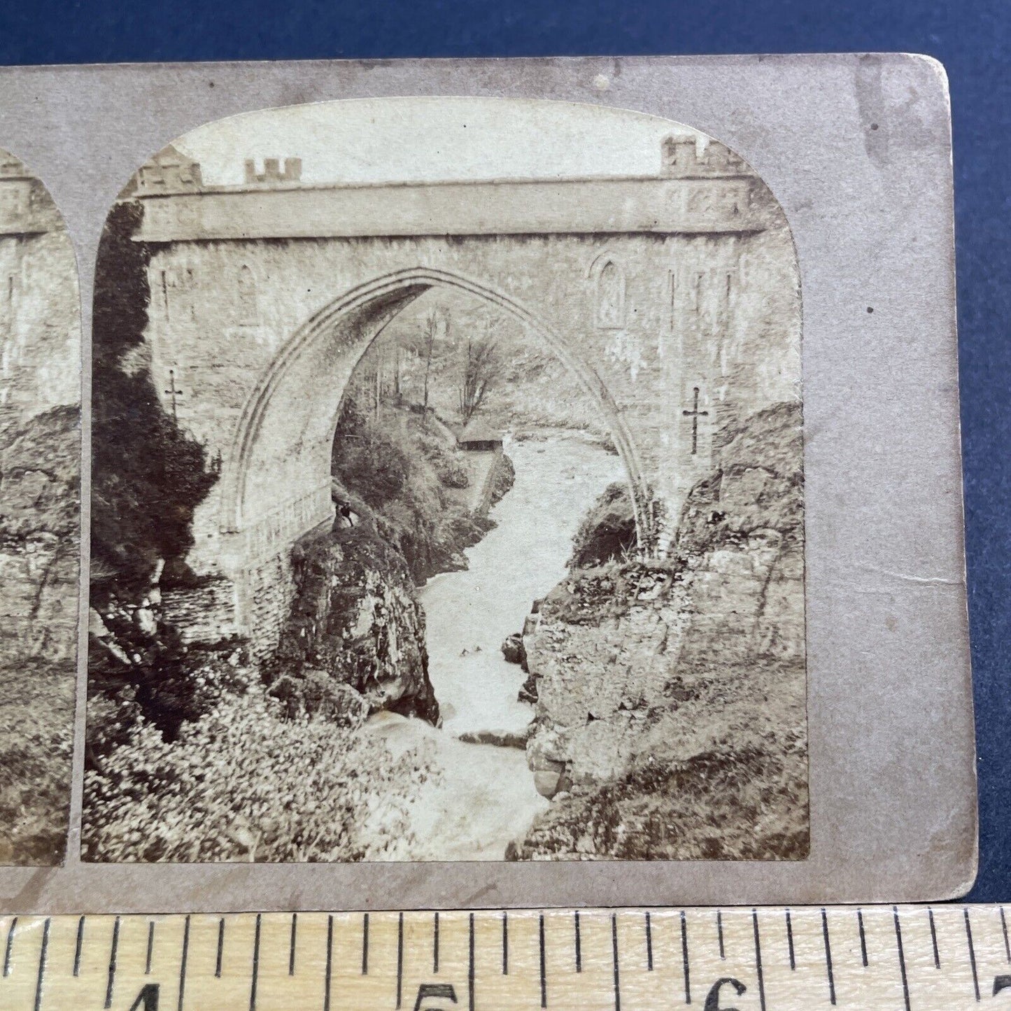 Antique 1860s Poulaphouca Pollaphuca Bridge Ireland Stereoview Photo Card V542