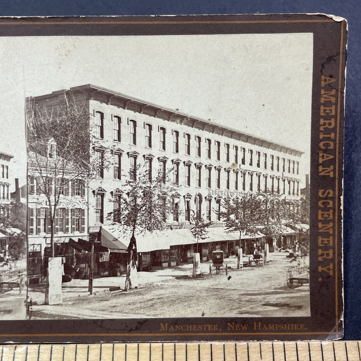 Antique 1870s Main Street Manchester New Hampshire Stereoview Photo Card V1938