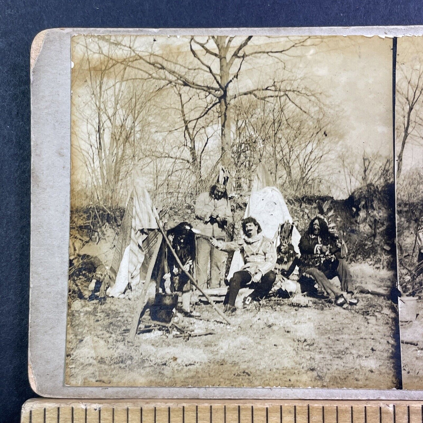 Native Indian Theater Troupe Man Begs For Life Stereoview Antique c1910 X2477