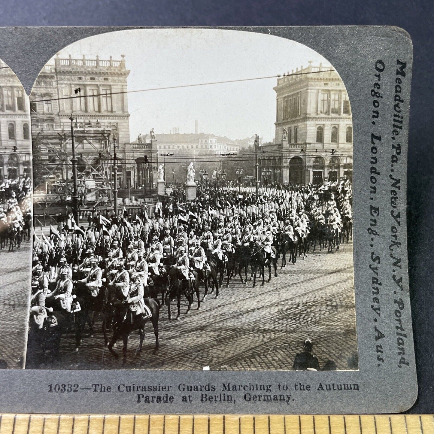 Antique 1914 German Cavalry Marching Berlin Germany Stereoview Photo Card P3036