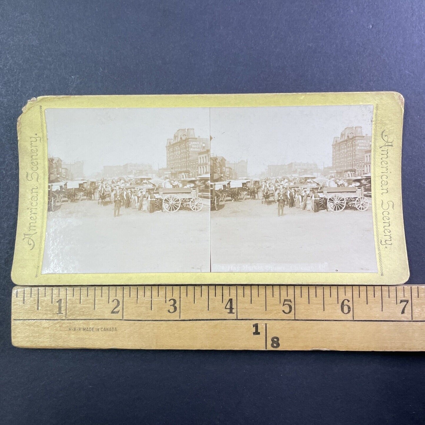 Arnold Bros Market Stereoview Water Street Chicago Antique c1875 X1308