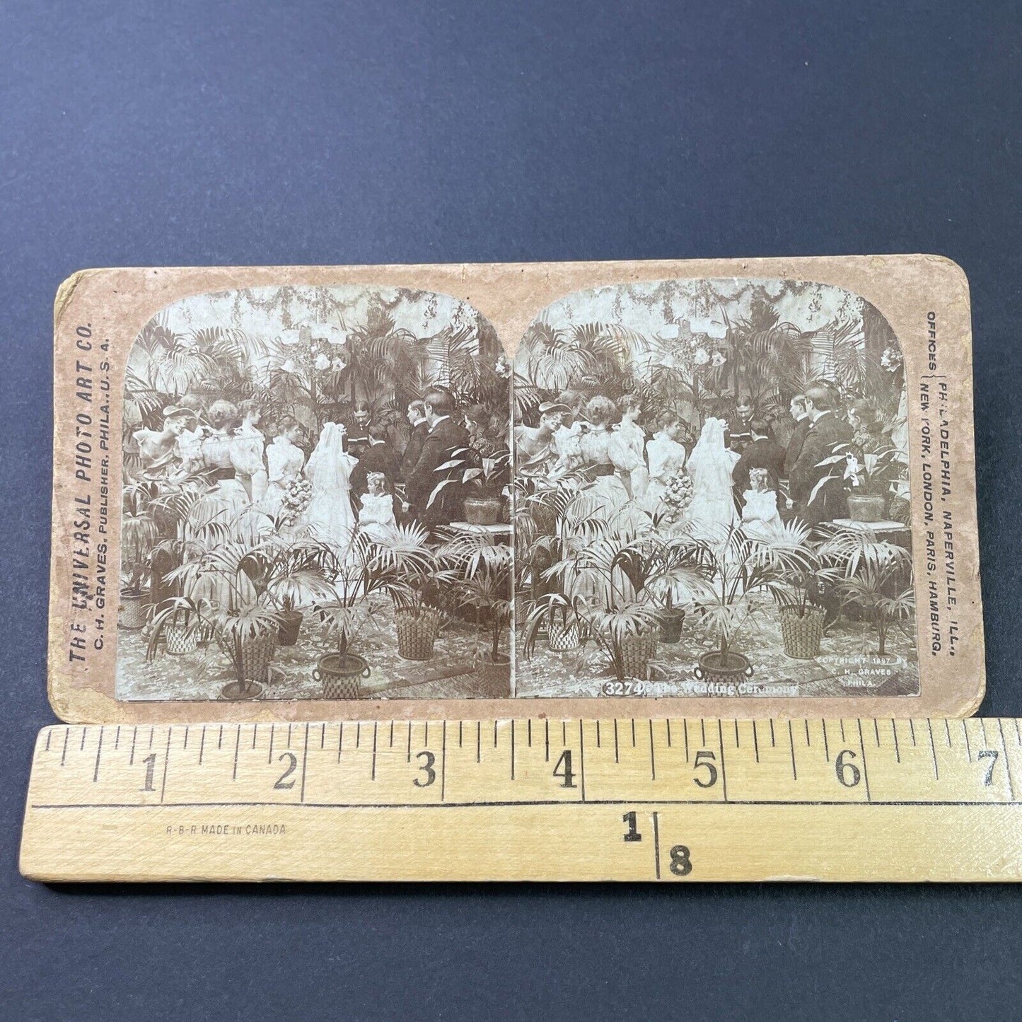 Antique 1897 Bride & Groom Say Wedding Vows Stereoview Photo Card P2943