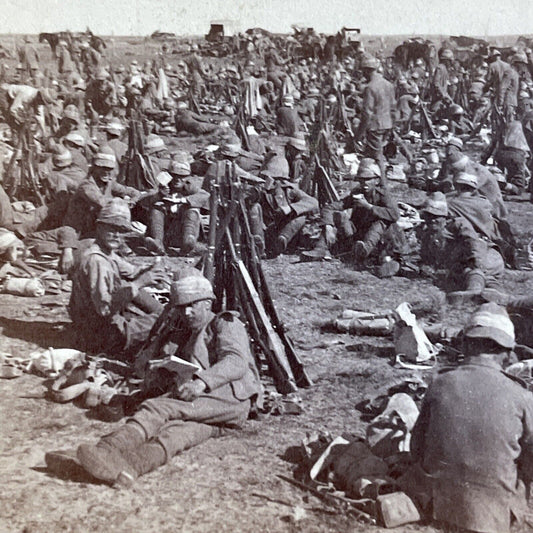 Antique 1900 Boer War Soldiers Exhausted In Sun Stereoview Photo Card P5538