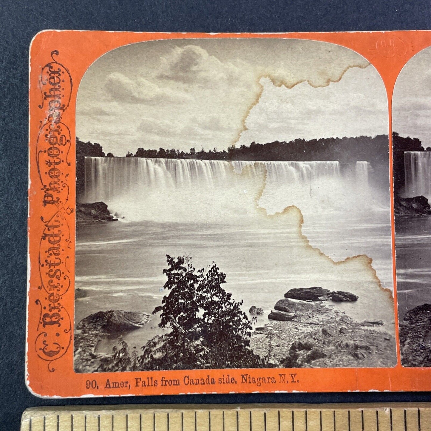 American Falls From Niagara Ontario Stereoview Charles Bierstadt c1870s Y1463