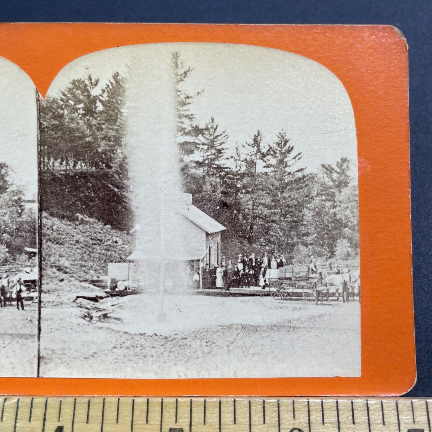 Antique 1870s Spouting Spring Saratoga Springs NY Stereoview Photo Card V495