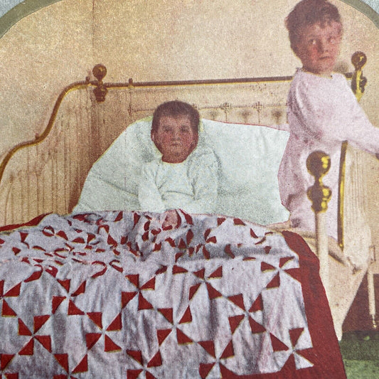 Antique 1892 Children Refusing To Go To Sleep Stereoview Photo Card P1237