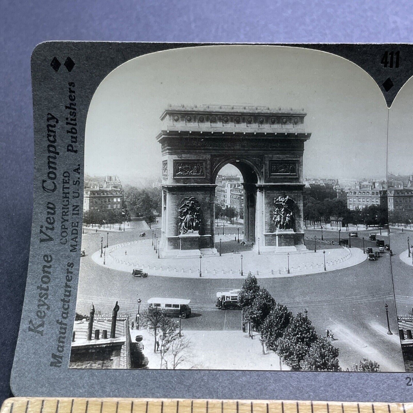 Antique 1930s Paris Arc De Triomphe France Stereoview Photo Card V2944