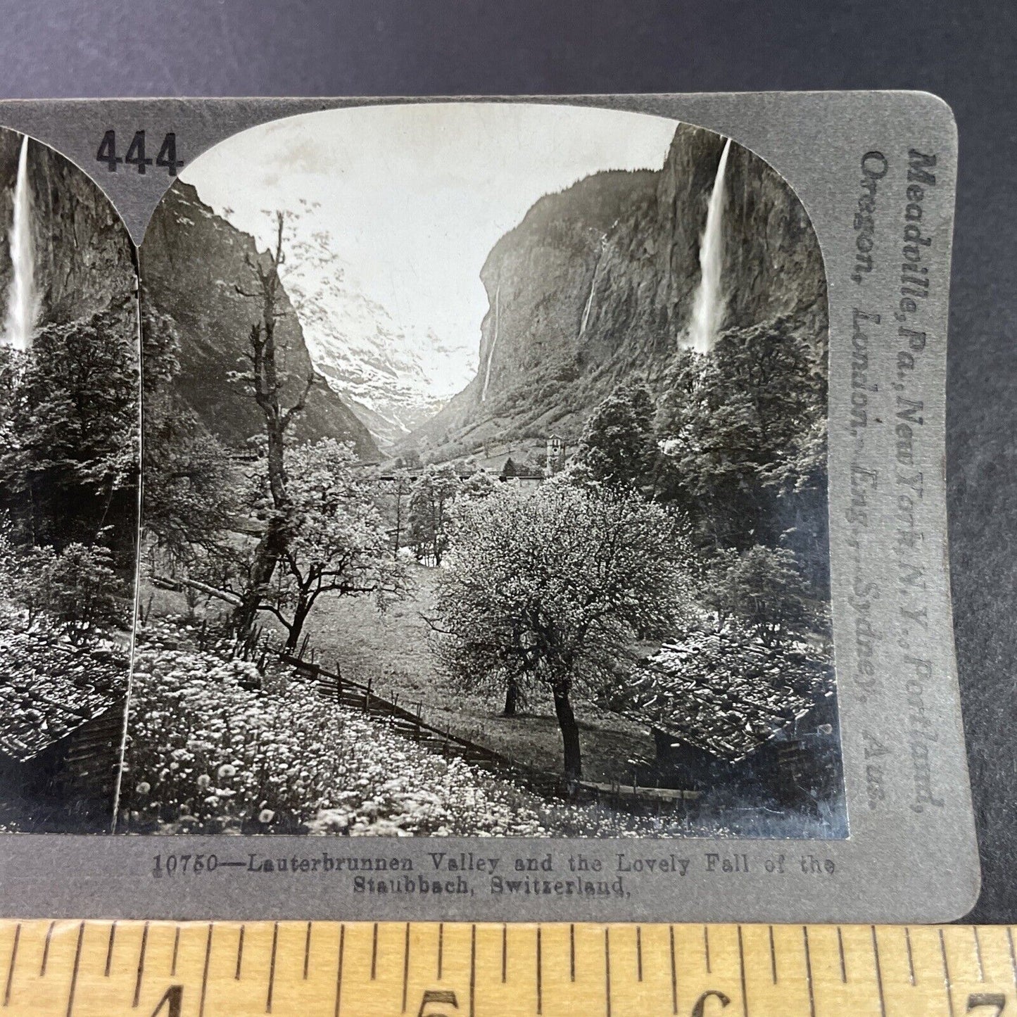 Antique 1910s Waterfall In Lauterbrunnen Switzerland Stereoview Photo Card P3668