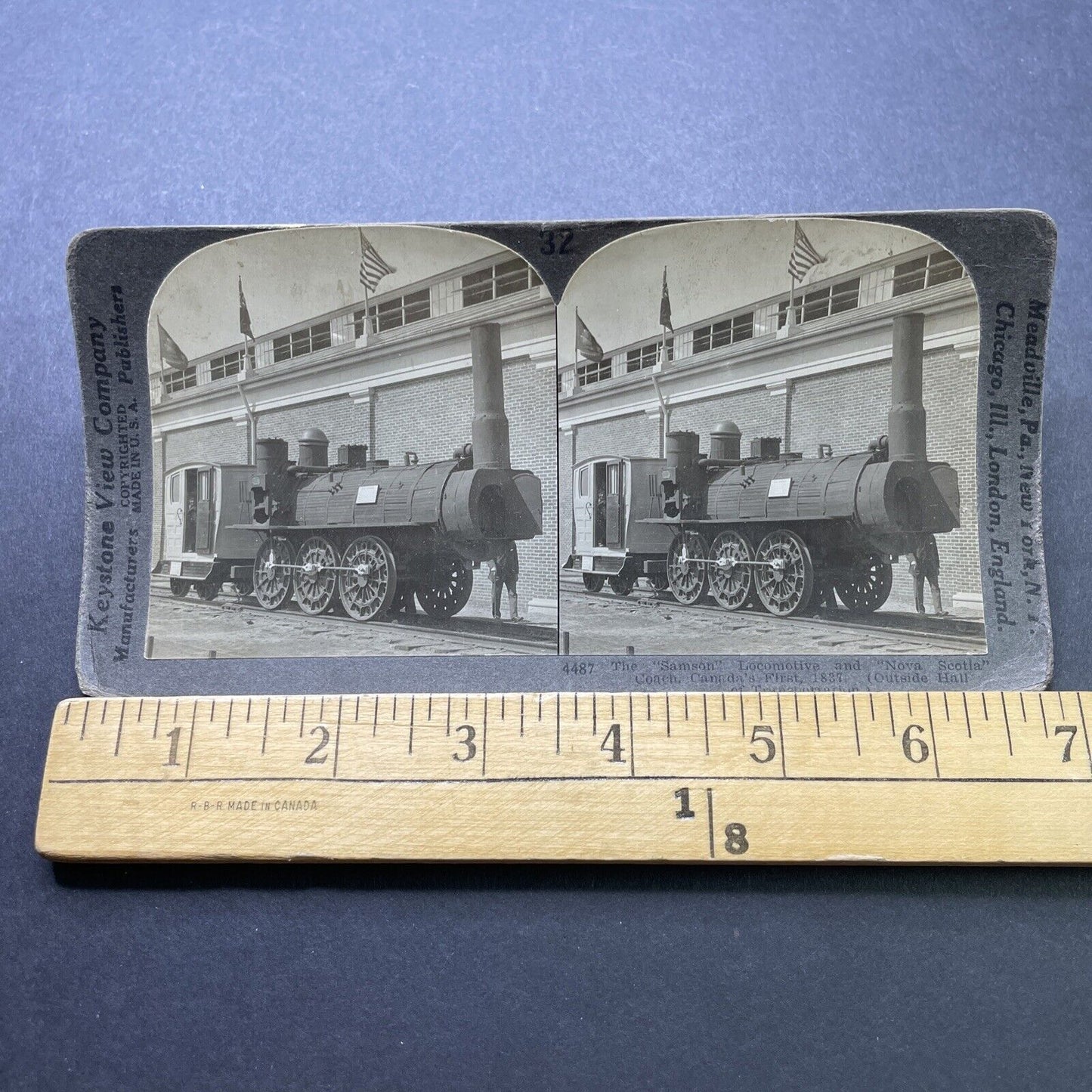 Antique 1910s The Samson Train Locomotive Stereoview Photo Card P2439