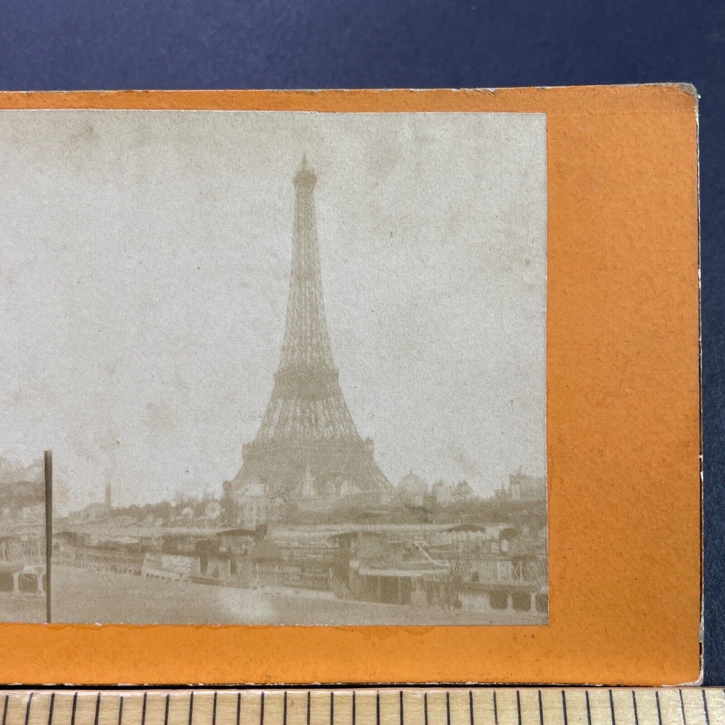 Antique 1880s Construction Of The Eiffel Tower Paris Stereoview Photo Card P4135