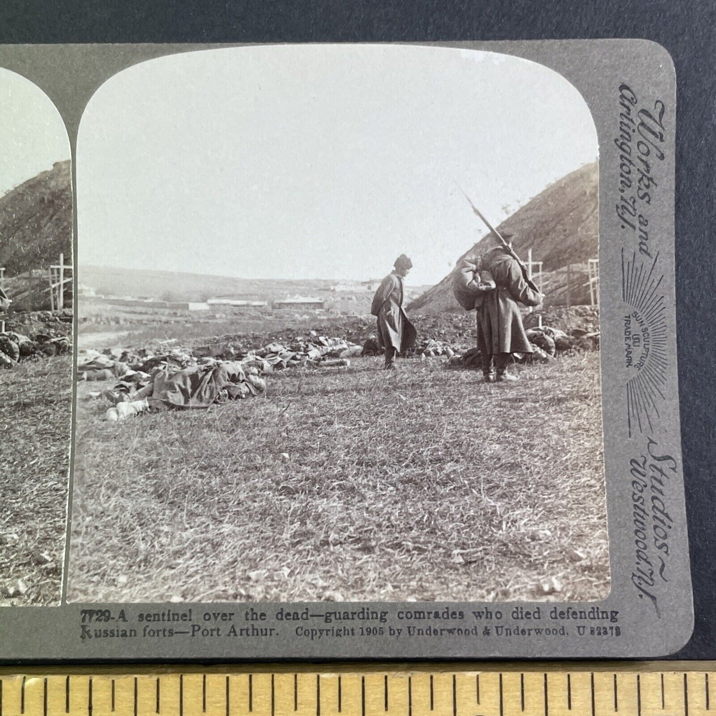 Japanese Cemetery Guard Stereoview Russo-Sino War Antique c1905 X4202