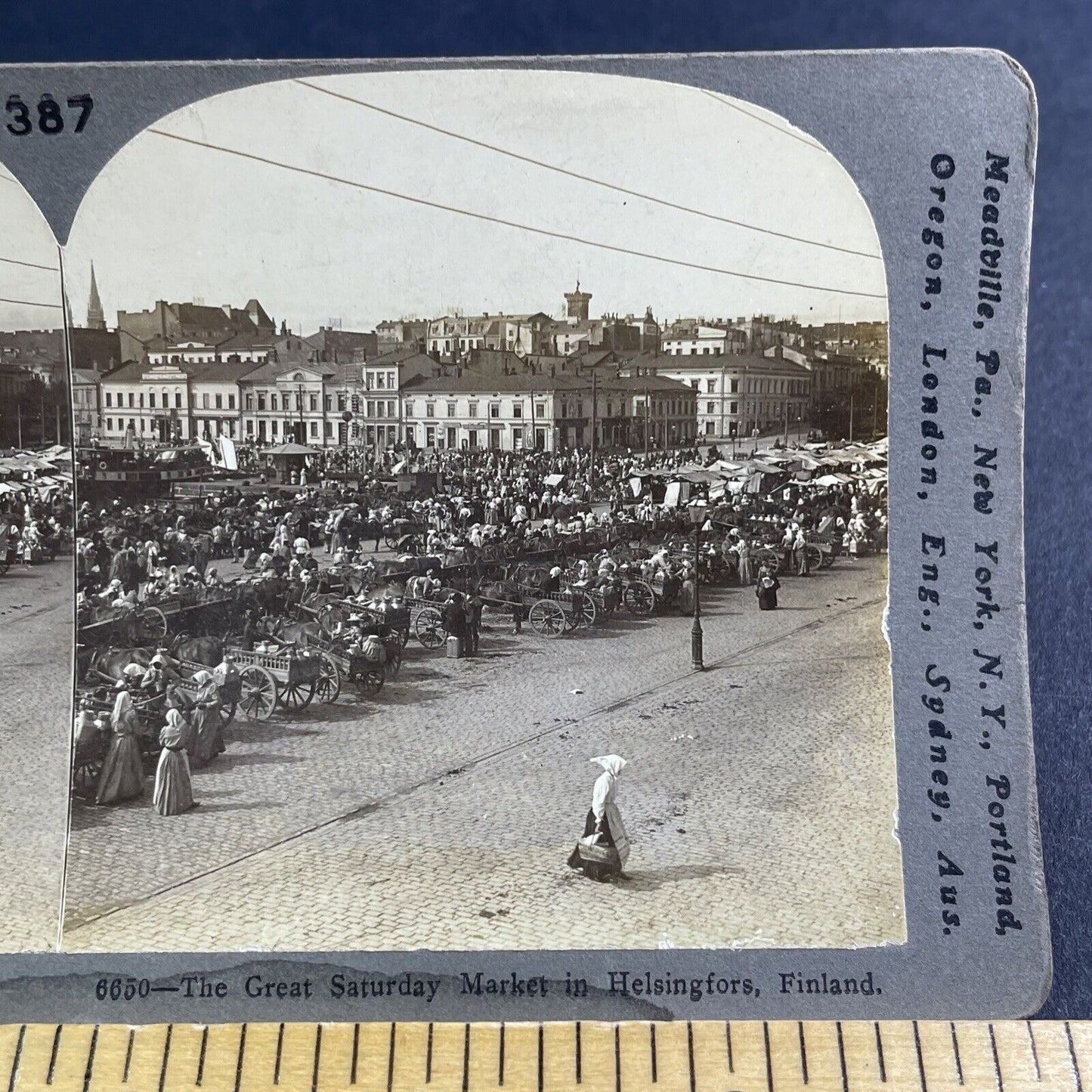 Antique 1905 Women At Market In Helsinki Finalnd Stereoview Photo Card P2174