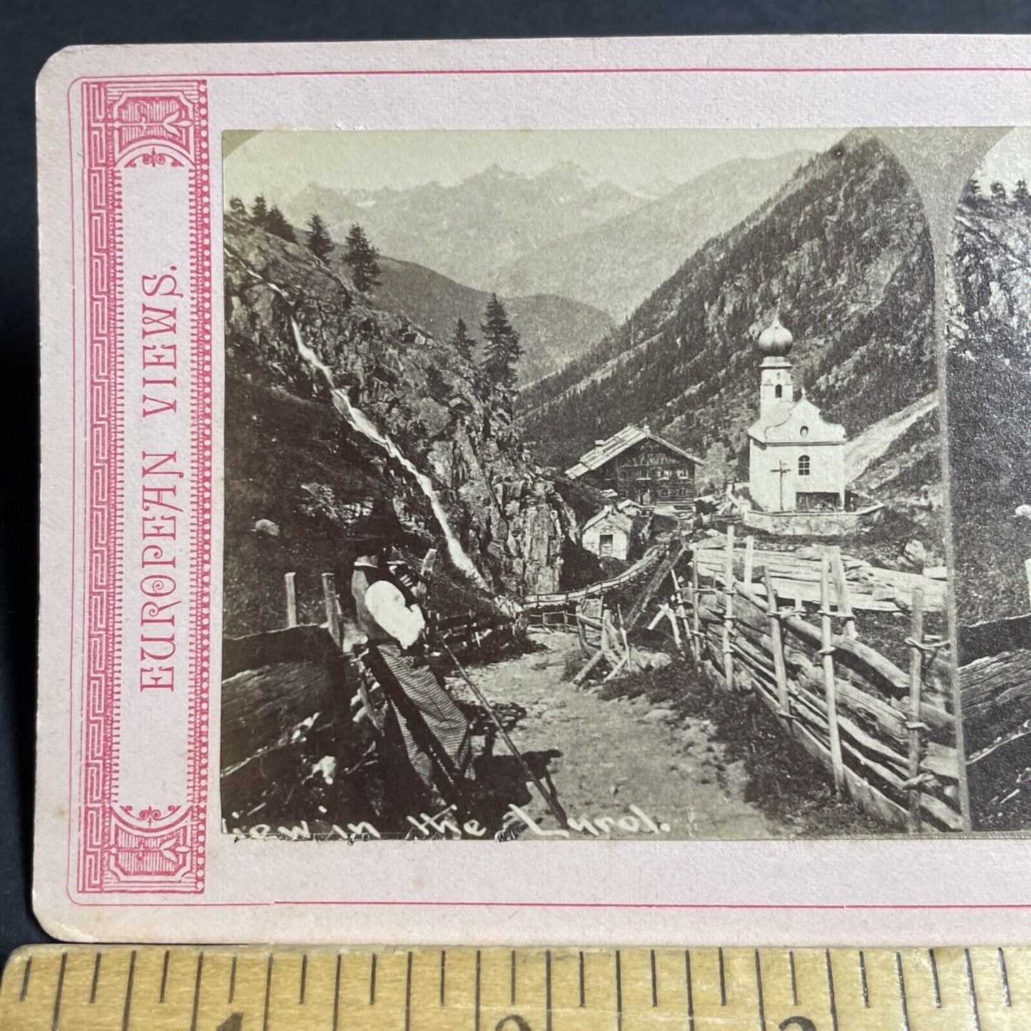 Antique 1870s Heiligkreuz Church Otztal Switzerland Stereoview Photo Card P4174